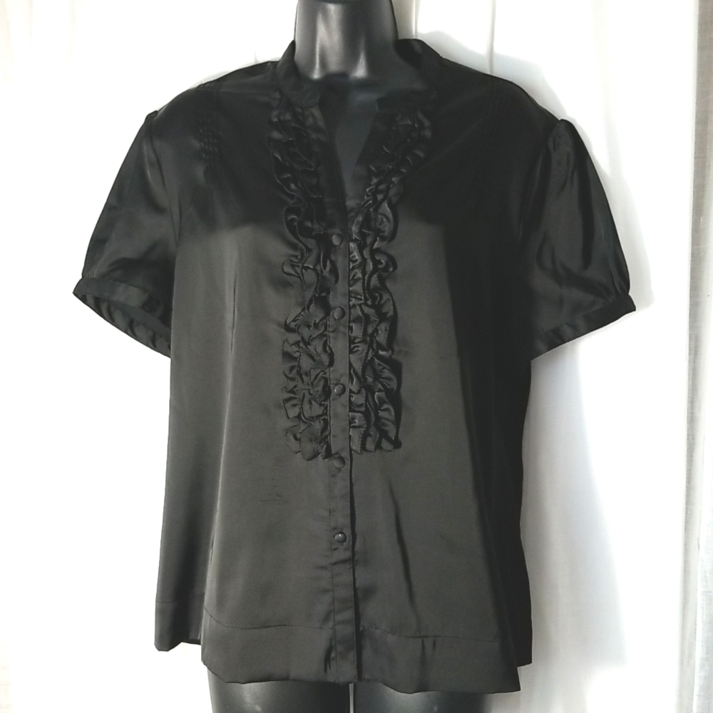 2FOR$15 -- XL Satiny Black Ruffled blouse